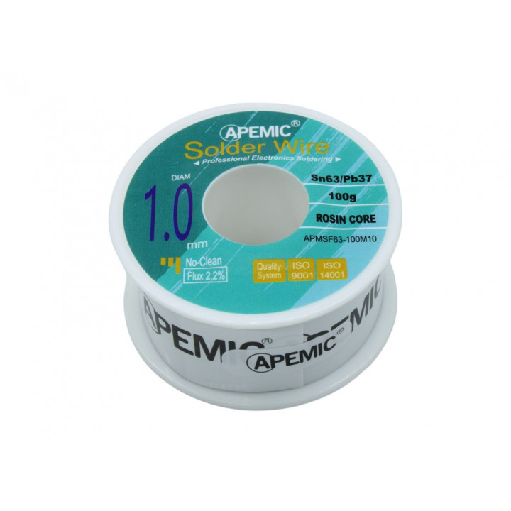 Припой APEMIC 1,0мм с флюсом Sn63/Pb37 100гр катушка