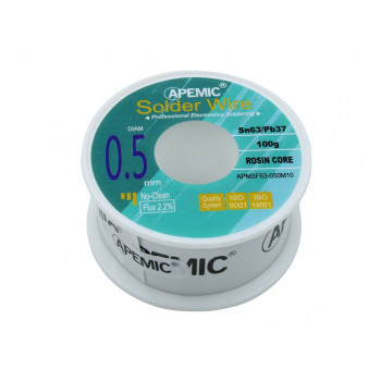 Припой APEMIC 0,5мм с флюсом Sn63/Pb37 100гр катушка