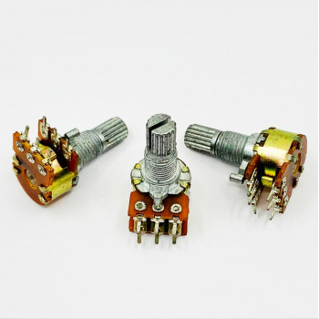 Резистор переменный B5K 2*3pin 13мм шаг 3,75мм мет ручка, гайка                                     
