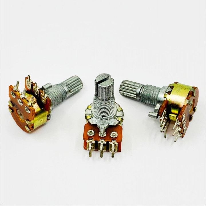 Резистор переменный B5K 2*3pin 13мм шаг 3,75мм мет ручка, гайка                                     