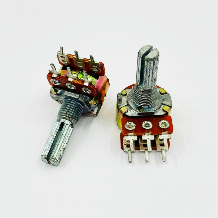 Резистор переменный B5K 2*3pin 17мм шаг 5мм мет ручка, гайка                                        