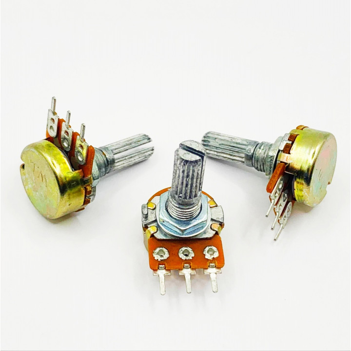 Резистор переменный B5K 3pin 17мм шаг 5мм мет ручка с накаткой, гайка                               