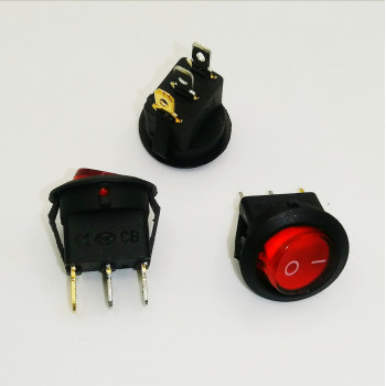 CS201-R переключатель клавишный ON-OFF 20мм круглый с подсветкой 220VAC красный (KCD1-202/N)