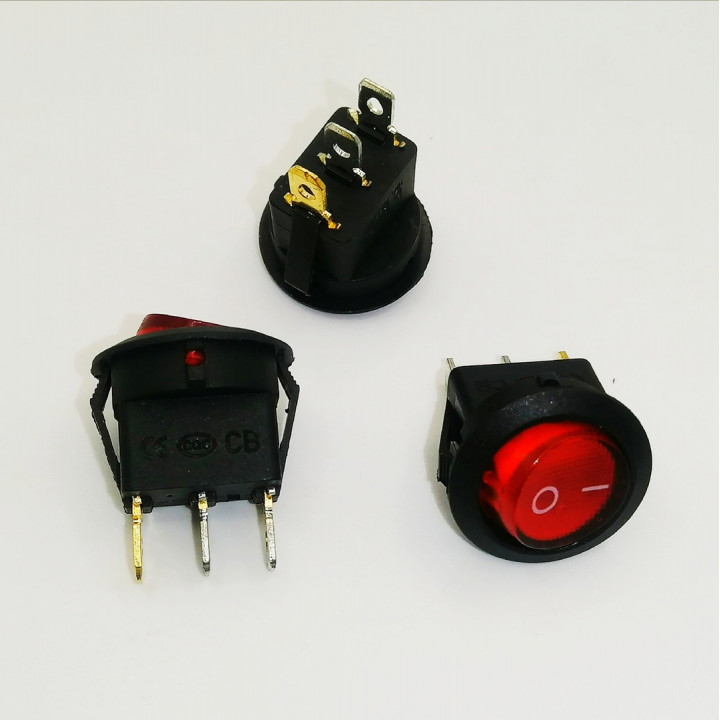 KCD1-202/N переключатель клавишный ON-OFF 20мм круглый с подсветкой 220VAC красный