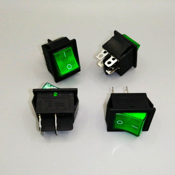 KCD4-101/4PN on-off*2 зеленый 1 клавиша 25*30мм с подсветкой 220VAC