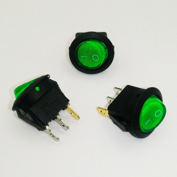 CS201-G переключатель клавишный ON-OFF 20мм круглый с подсветкой 220VAC зеленый (KCD1-202/N)