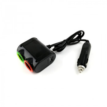 Разветвитель автоприкуривателя на 2 гнезда и USB выходом шнур 0.8м