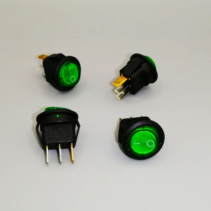 KCD1-204/N переключатель клавишный 13мм круглый с подсветкой 220VAC зеленый 