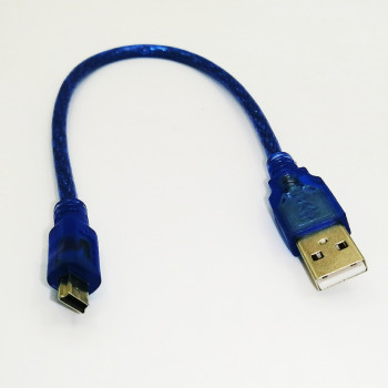 Шнур USB-A на mini USB для Arduino UNO 0,3 метра (синий)                                            