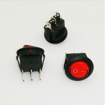 CS201-R переключатель клавишный ON-ON 20мм круглый без подсветки 220VAC красный (KCD1-102-8-С3-R/3P)