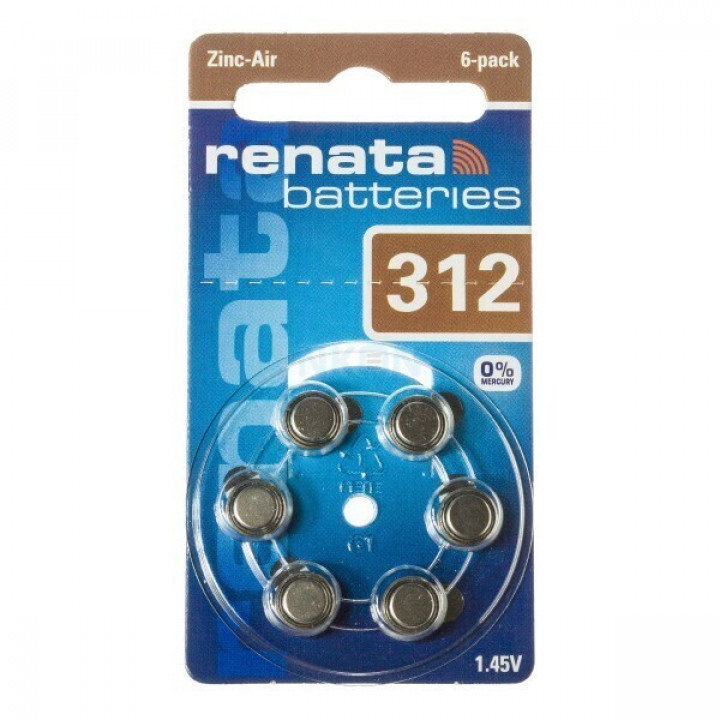 ZA312 (PR41,AC312,DA312) 1,45V RENATA батарейка воздушно-цинковая (BL6)