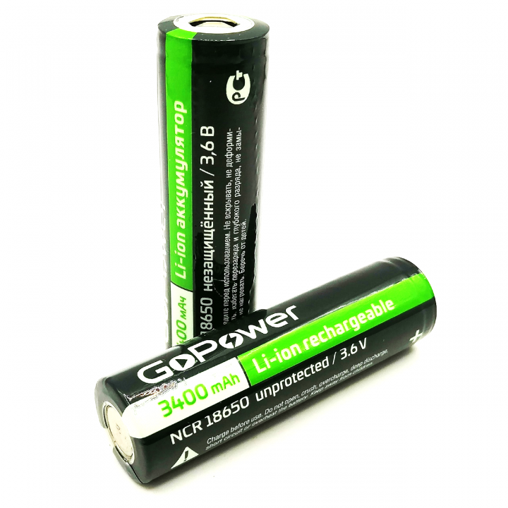 18650 3400mAh 3,7V ICR18650 GoPower Li-Ion (Panasonic)