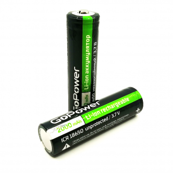 18650 2000mAh 3,7V ICR18650 GoPower Li-Ion (выступ. контакт)