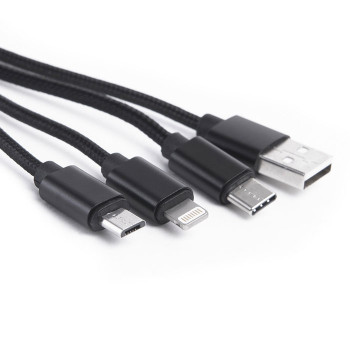 Шнур USB A - USB type C+micro B+Lightning 1,2м черный PREMIER (3 in 1)