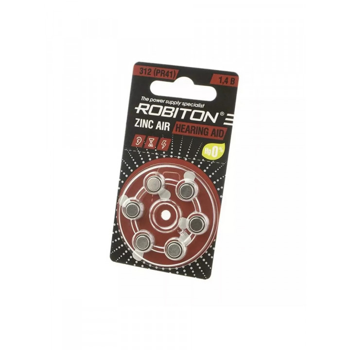 ZA312 (PR41,AC312,DA312) 1,45V ROBITON батарейка воздушно-цинковая (комплект 6шт)