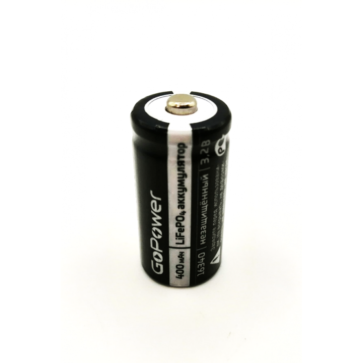 16340  650mAh 3,7V  ICR16340 GoPower Li-ion (выступ. контакт)