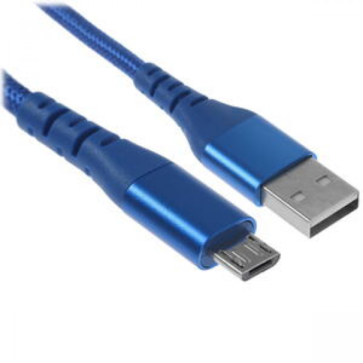 Шнур USB A plyg - USB micro 5pin синий резиновый 1м PREMIER