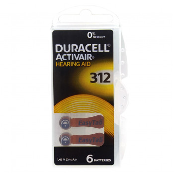 ZA312 (PR41,AC312,DA312) 1,45V DURACELL ActivAir батарейка воздушно-цинковая (комплект 6шт)