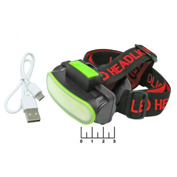 GL-103 фонарь налобный на с/диоде COB (2 режима) USB-зарядка