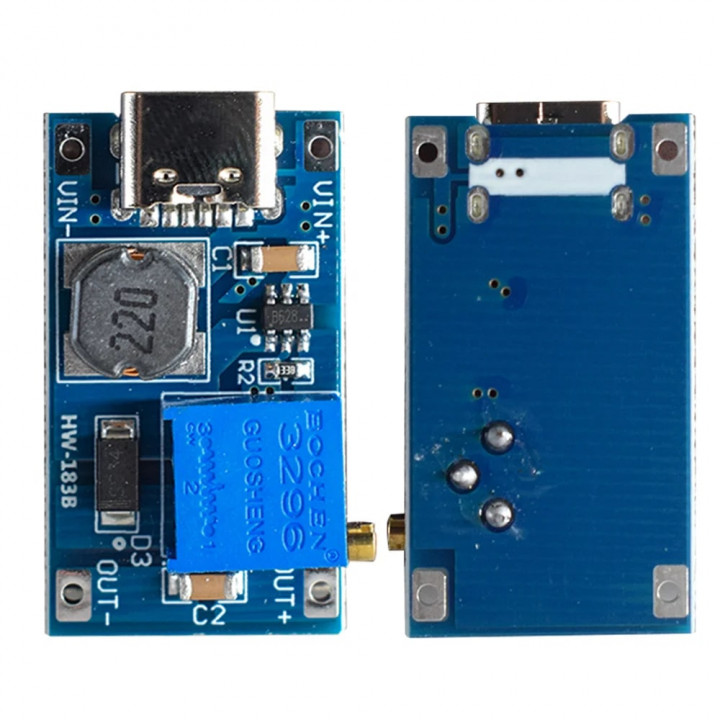 Повышающий DC-DC преобразователь на м/сх MT3608 2-28V 2A type-C миниатюрный 