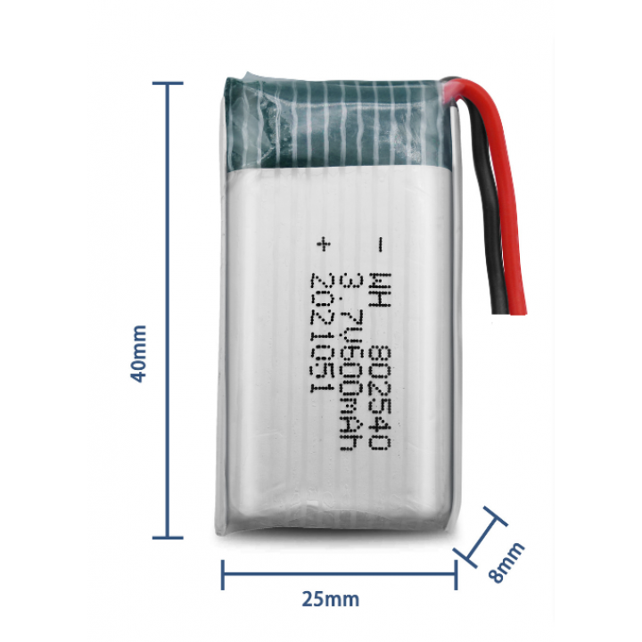 LP802540 600mAh 3.7V 30C Li-pol провод с разъемом SM2.54 2pin