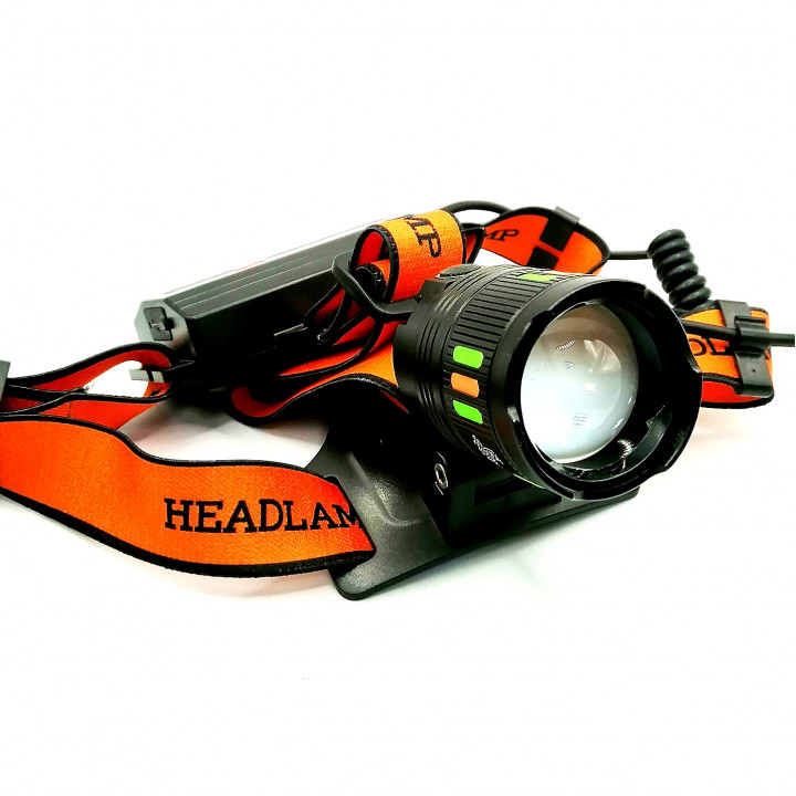 Фонарь налобный BL-T203-TG на с/диоде 1LED+COB (1+3 режима, ZOOM)