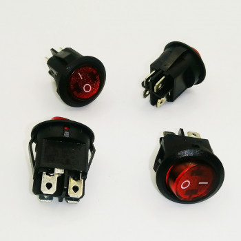 KCD1-224/4PN клавишный 6A on-off*2 круглый 23мм черный 220VAC