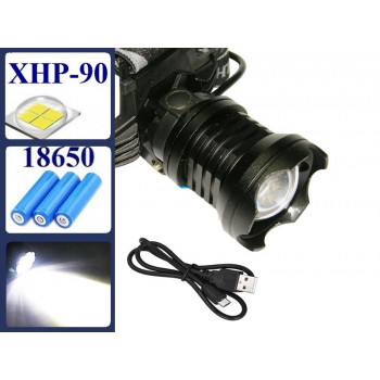 Фонарь налобный RK-8090-P90 на с/диоде XHP-90 (3 режима, ZOOM)