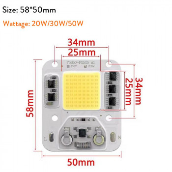 COB-30W 220VAC 5700K 3000Lm белый 50*58мм China (F5850-F2525)  