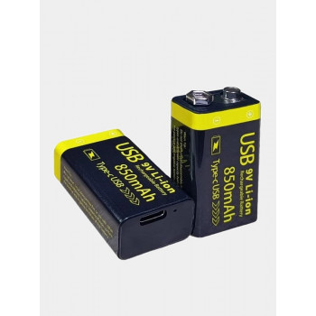 Крона 9V 850mAh USB Li-ion (с гнездом USB type-C) (номин. напряжение 7.4V)