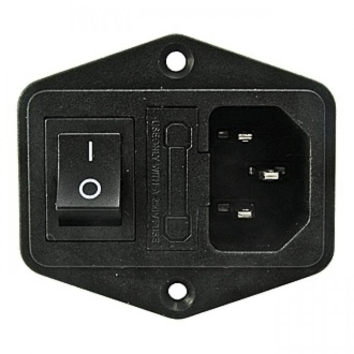 AC-014 вилка на блок с заземлением с держ. предохранителя и выключателем(отв. под винты) RUiCHi