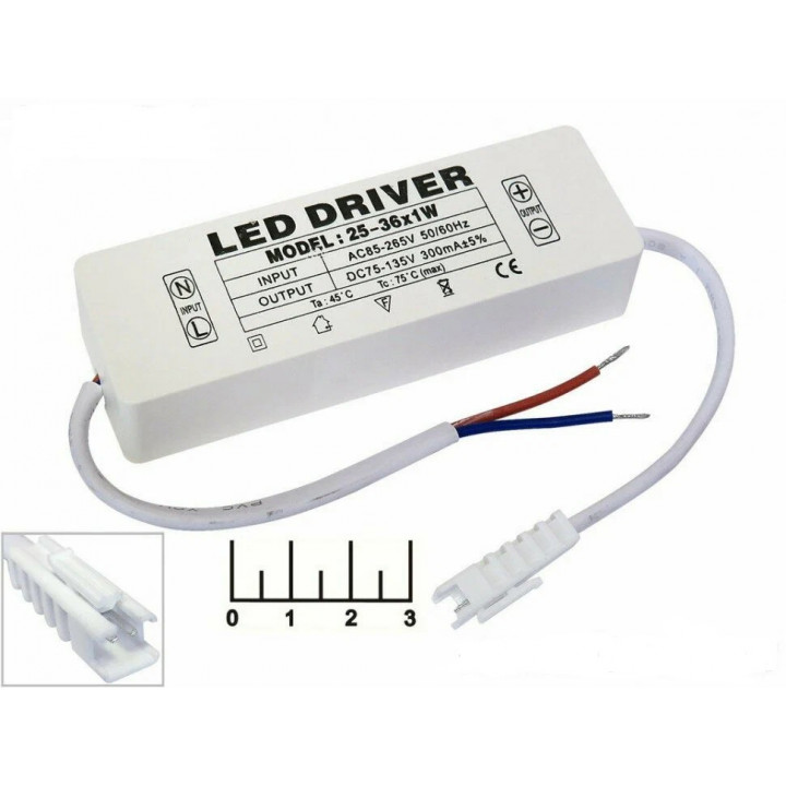 LED Driver  300mA 12-26VDC 4-7x1W (со штекером GT-02)