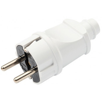 Вилка прямая усиленная 16A 220V с заземлением белая REXANT